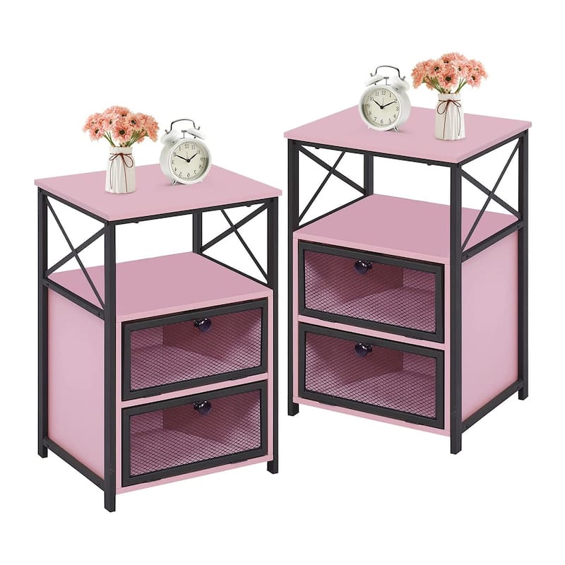 Javlergo Set of 2 Nightstand with 2 Drawers, Small Nightstands Bedside Tables with Storage Shelf for Living Room, Bedroom