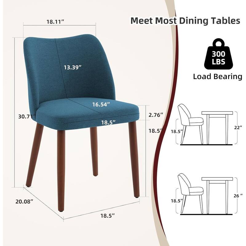 Set of 2 Upholstered Fabric Linen Dining Chairs for Dining Room Living Room Kitchen