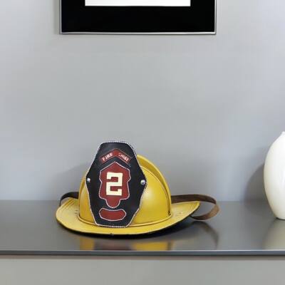 HomeRoots 8" Yellow and Black Metal Fireman Hand Painted Figurine - 14.75' X '8.25' X '12.5