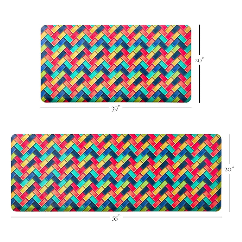 FIESTA Party Herringbone Tiles Modern Geo Anti-Fatigue Comfort Kitchen Mat, Non-Slip Floor Mat, Padded Standing Desk Mat