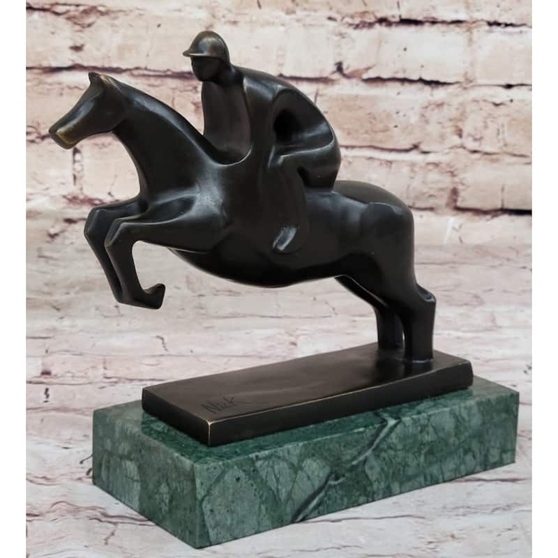 Signed Original Mario Nick Sport Jockey On Imitative Horse Bronze Sculpture Statue Figure