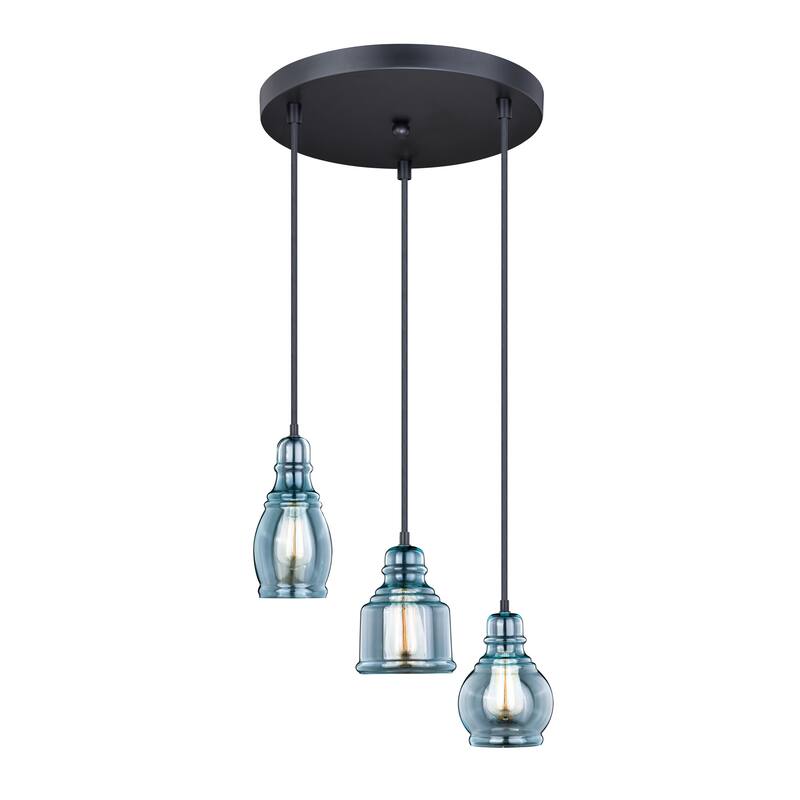Millie 3L Bronze Farmhouse Jar Pendant Chandelier Ceiling Light Fixture Blue Glass - 17.5-in W x 17.75-in H x 17.5-in D - Oil Rubbed Bronze - 17.5-in W x 17.75-in H x 17.5-in D