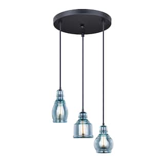 Millie 3L Bronze Farmhouse Jar Pendant Chandelier Ceiling Light Fixture Blue Glass - 17.5-in W x 17.75-in H x 17.5-in D