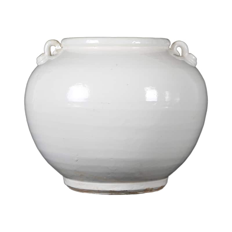 Artissance 10.2" Creamy White Round Pot With Two Handles - 10.2" L x 10.2" W x 8.6" H - 10.2" L x 10.2" W x 8.6" H - Off-White