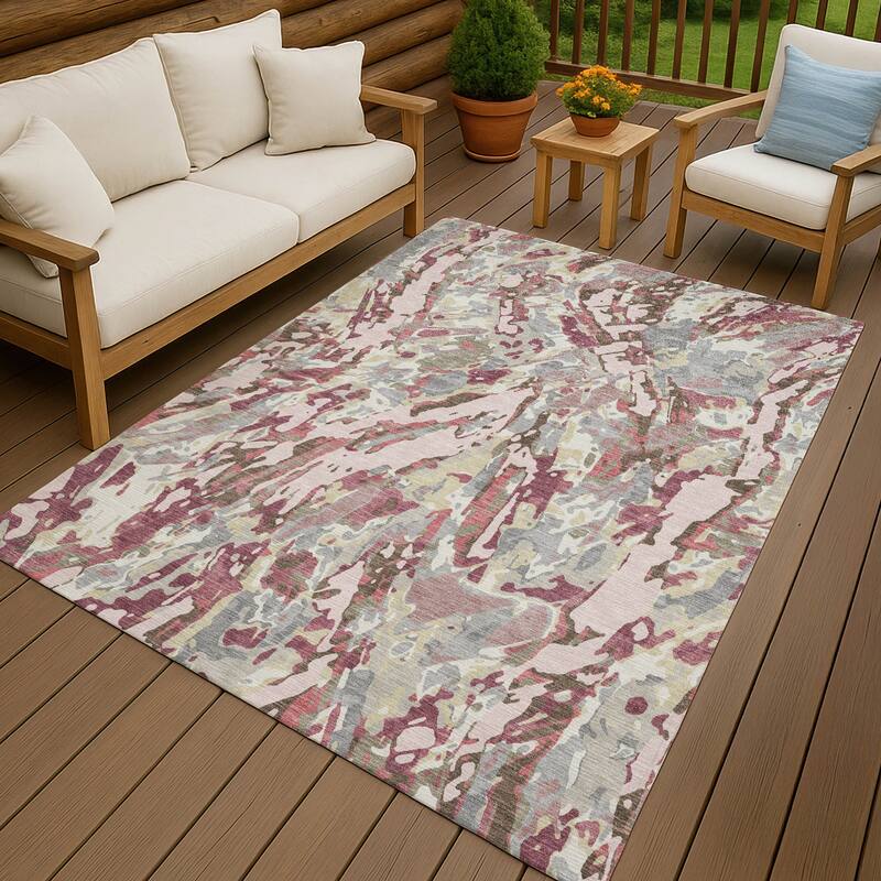 Machine Washable Indoor/ Outdoor Brushstrokes Chantille Rug - Blush - 10' x 14'