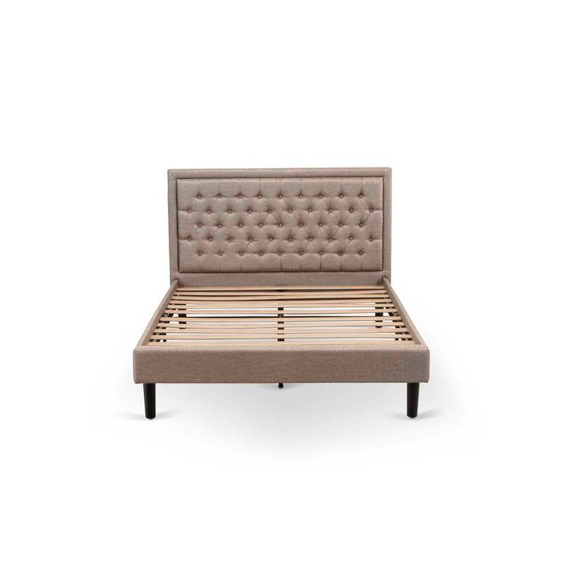 Queen Size Upholstered Bed - Linen Fabric Headboard - Modern Bedroom Furniture - Dark Khaki