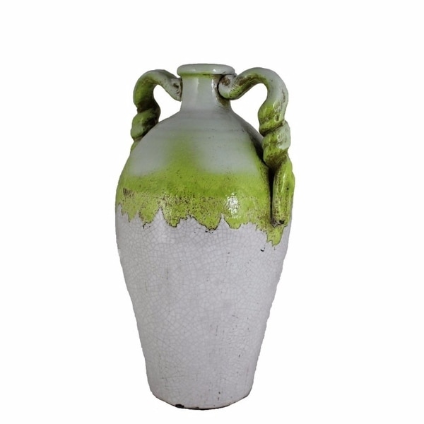 Ceramic Vase, White And Green(EN40396)