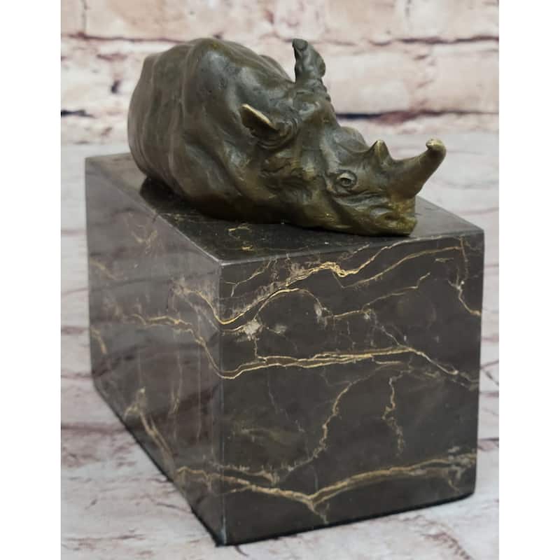 Rhinoceros Rhino Bookend Bronze Sculpture Figurine Lost Wax Casting On Marble Base