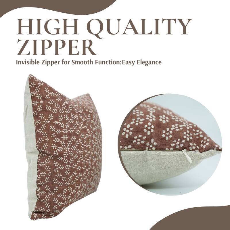 Fabdivine Block Print 12x20 Inch Pillow Cover Pure Linen Floral Farmhouse Decor Accent for Brown Soft, Cushion Case, Kanak Buti
