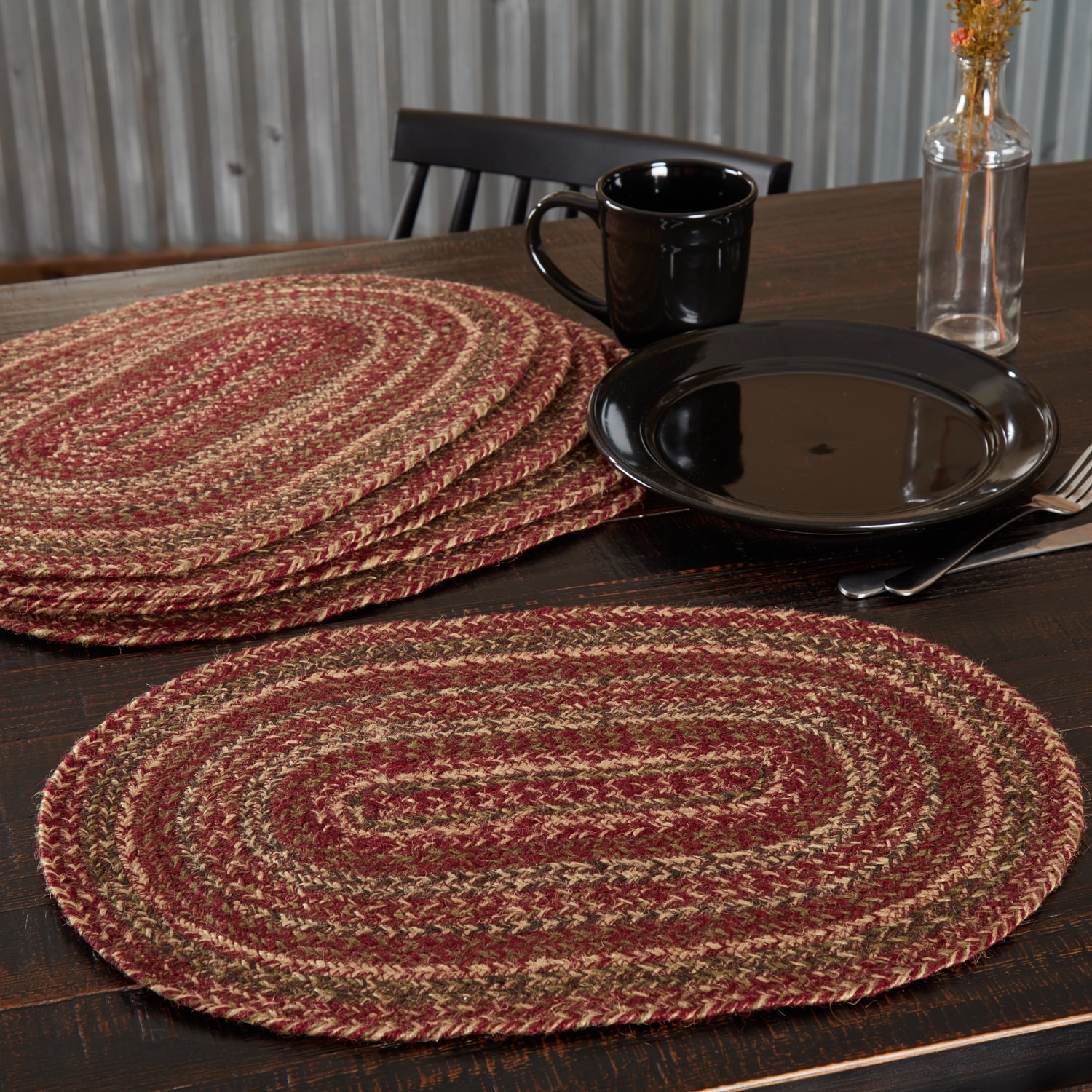 Cider Mill Jute Placemat Set of 6 12x18 Burgundy