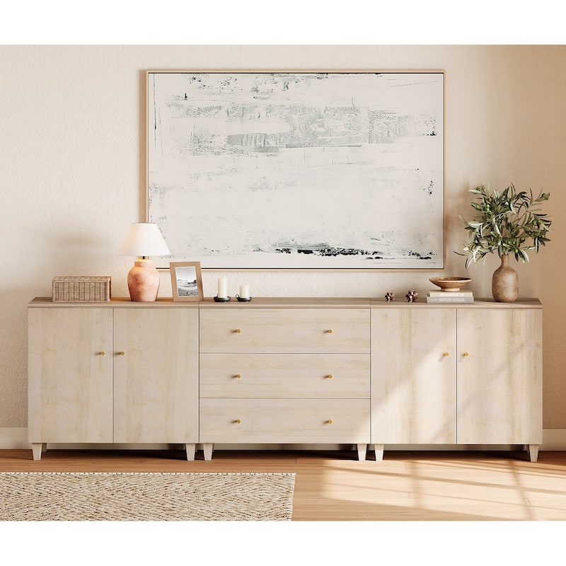 Wood Dresser with 3 Drawers and 2 Cabinets for Bedroom, 106" Wide - Light Oak