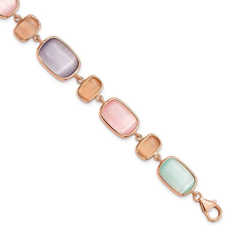 Curata 925 Sterling Silver Rose tone and Created Cats Eye With 1inch Ext. Bracelet 7 Inch