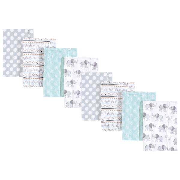 slide 1 of 1, Hudson Baby Boys and Girls Cotton Poly Flannel Burp Cloths 8-Pack, Gray Elephant, One Size - Gray Elephant 8-Pack - One Size