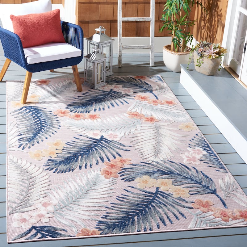 SAFAVIEH Cabana Mintje Indoor/ Outdoor Waterproof Transitional Rug - 6'5" x 9'6" - Pink/Grey