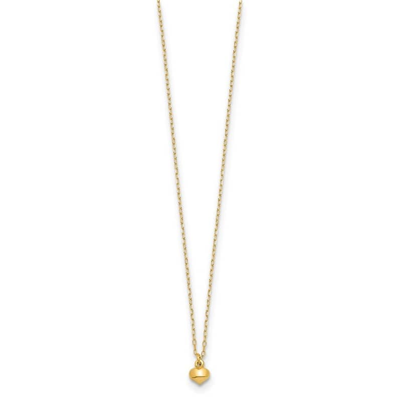 Curata 14k Yellow Gold Polished Puffed Love Heart Necklace 16.5 Inch