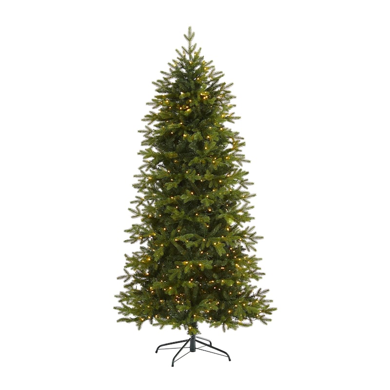 7Ft Christmas Tree Pre-Lit, 84" Tall Holiday Decor, Indoor Fir Tree with Lights - Green - 84