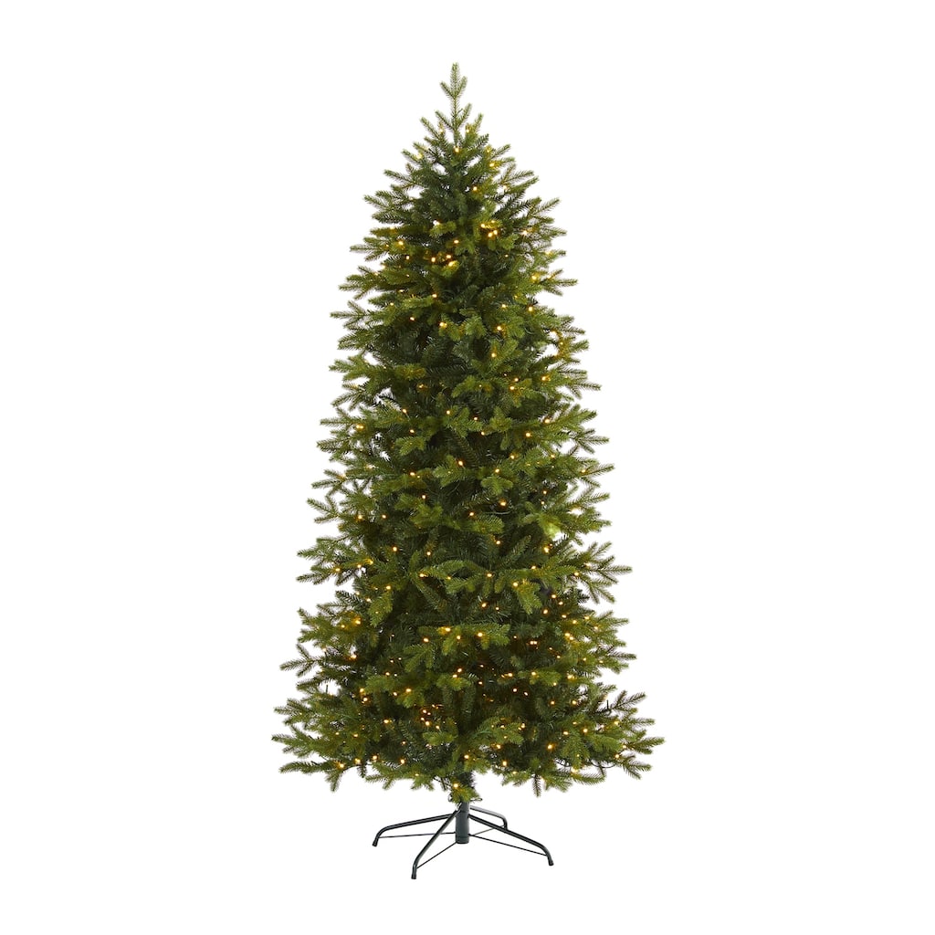 7Ft Christmas Tree Pre-Lit, 84" Tall Holiday Decor, Indoor Fir Tree with Lights - Green - 84