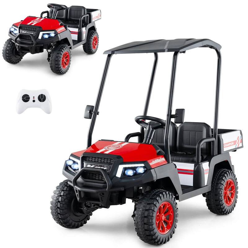 24V Kids Golf Cart 4WD Ride on Car w/ Sun Shade & Remote Control - Red