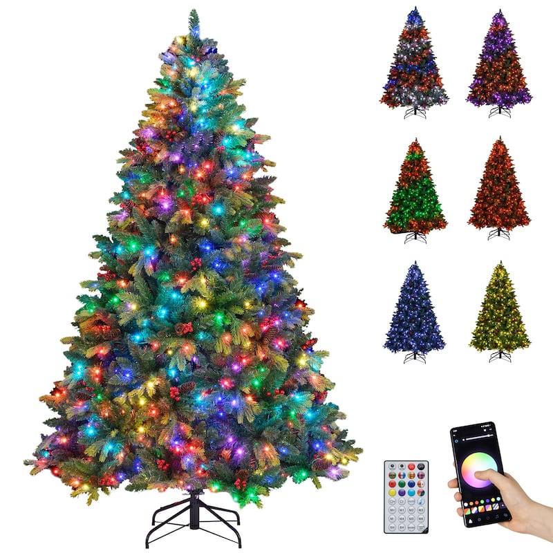 Gymax Smart Pre-Lit Artificial Christmas Tree w/ Remote Control - 7 Foot