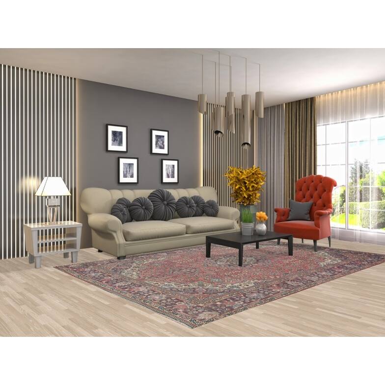 Hand Knotted Oriental 100% Wool Carpet Traditional Floral Pink Tabriz Area Rug - 9' 11'' X 6' 5''