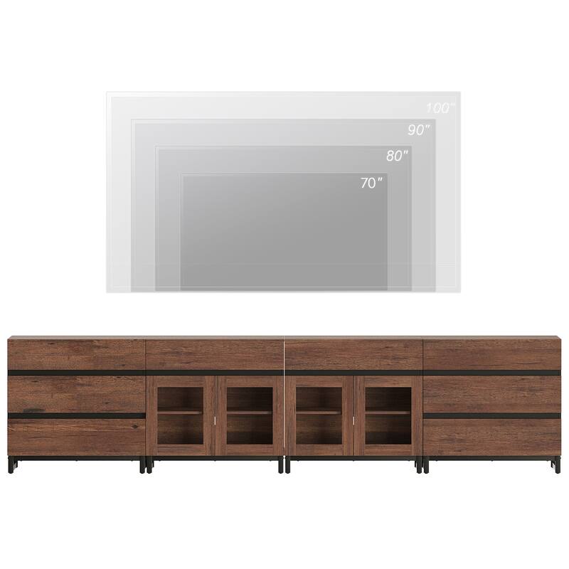 4-in-1 TV Stand for 120" TVs, Console with Glass Doors & 8 Drawers