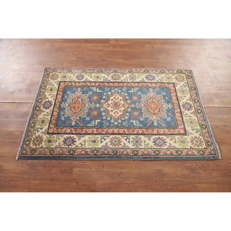 Blue Traditional Kazak Oriental Foyer Rug Hand-Knotted Wool Carpet - 2'8" x 4'3"
