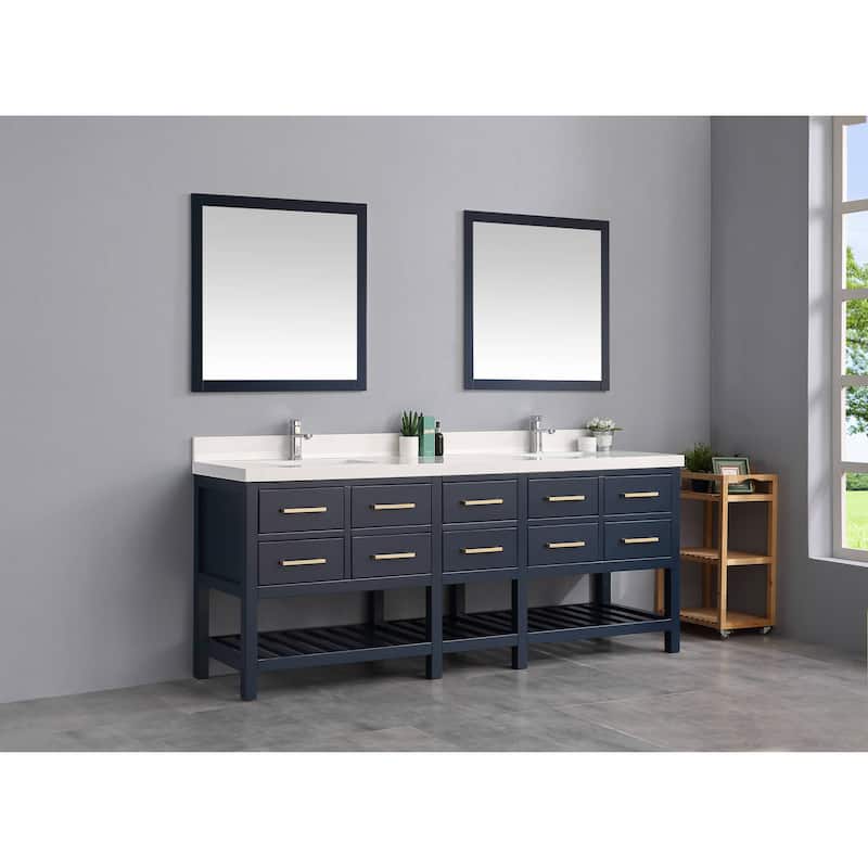 Willow Collections 84 x 22 Santa Fe Double Bowl Sink Bathroom Vanity with 2 in Quartz