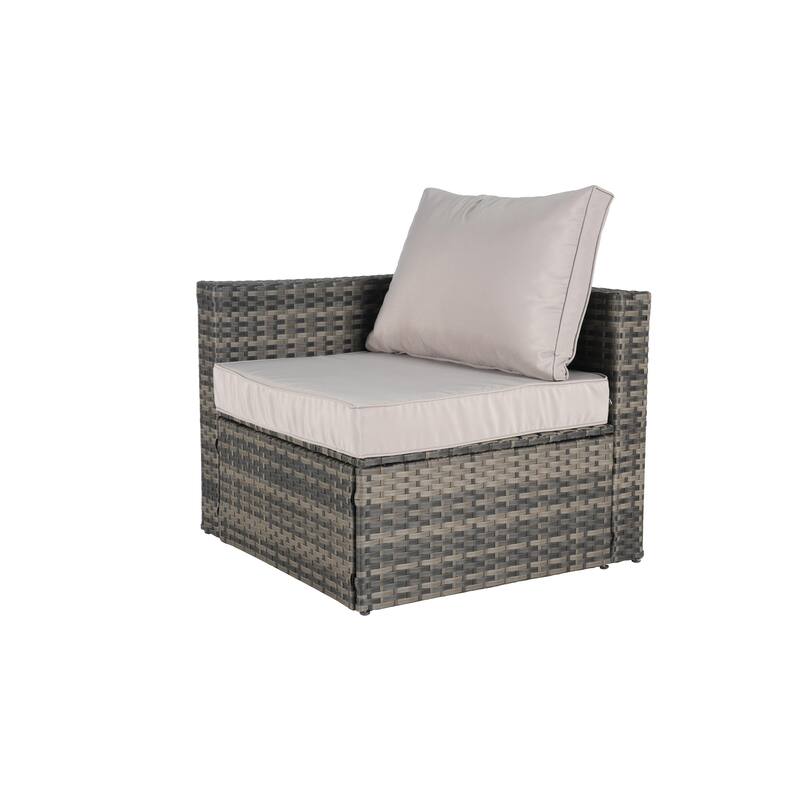8-Piece Outdoor Patio Rattan Modular Sectional Sofa Set with Tempered Glass Coffee Table