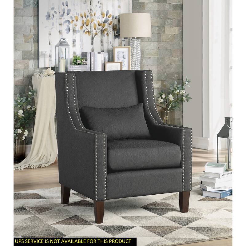 Traditional Accent Chair, Nailhead Trim, Solid Wood Frame - Dark Gray