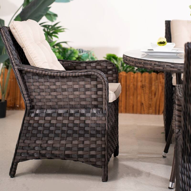 5-piece Outdoor Dining Set - PE Wicker Chairs & Tempered Glass Table