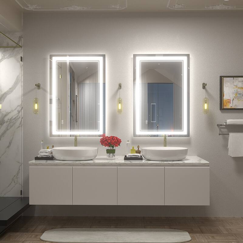 KIOTEE Frameless Front lit LED Lighted Anti-Fog Tempered Glass Bathroom Vanity Mirror with ETL and 3-Year Warranty
