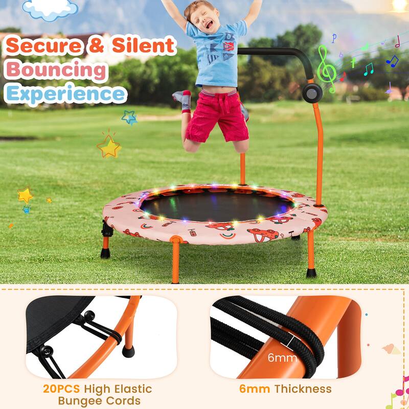 Gymax 36'' Mini Toddler Trampoline w/ LED Bluetooth Speaker Detachable