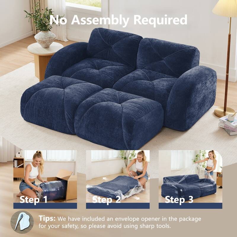 U-shaped Boneless Sofa, Soft Velvet Fabric, Tufted Design, 32D High Density Sponge, No Assembly Required