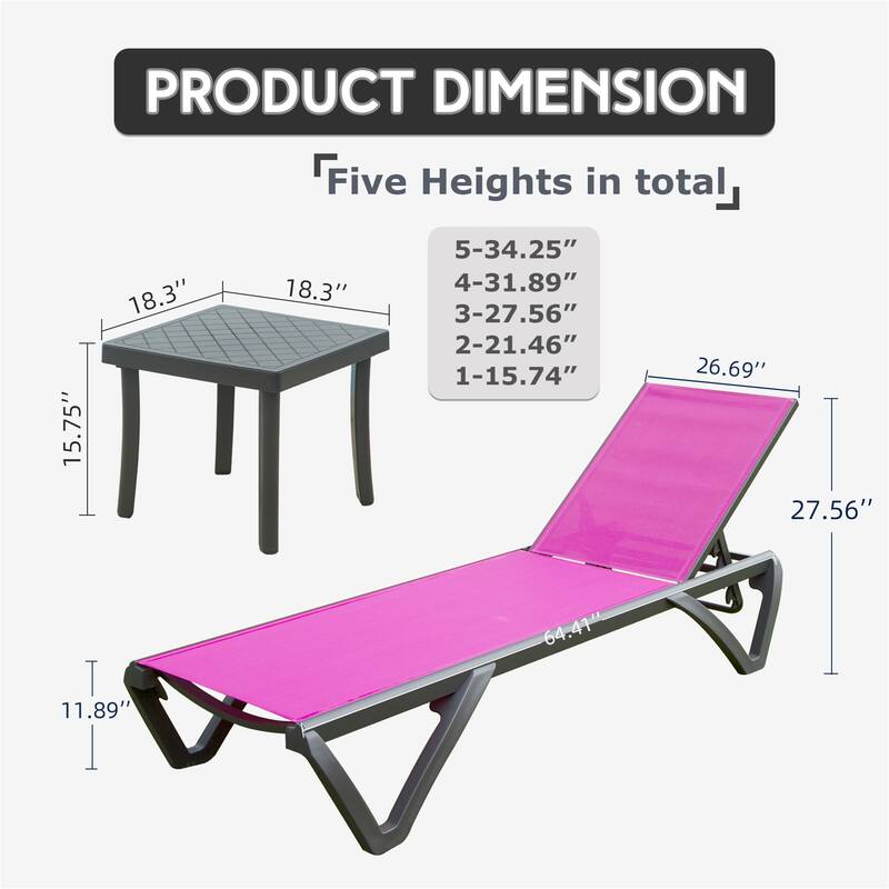 GDFStudio - Adrian Outdoor Aluminum Lounge Chair Set with Adjustable Backrest and Side Table