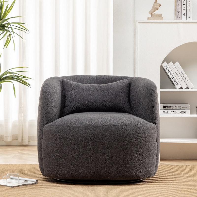 KINWELL 34" Poly Blend Boucle Fabric Upholstered Swivel Armchair - Dark Gray