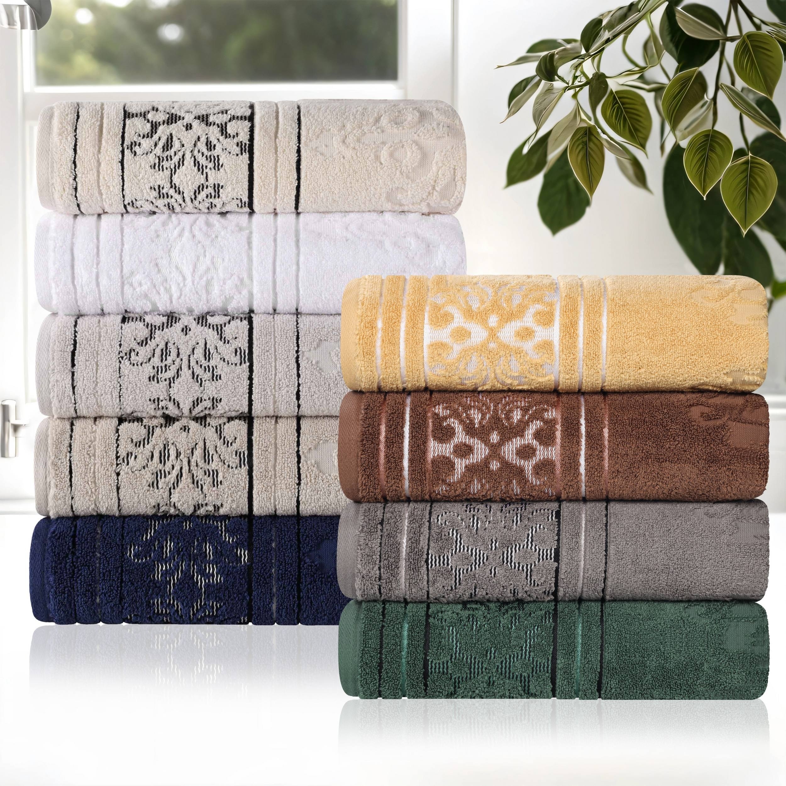 Superior Sadie Zero Twist Cotton Floral Jacquard 3 Piece Towel Set