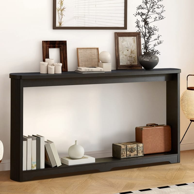 70.1" Narrow Wooden Sofa Table with Corrugated Texture for Entranceways and Living Room Décor