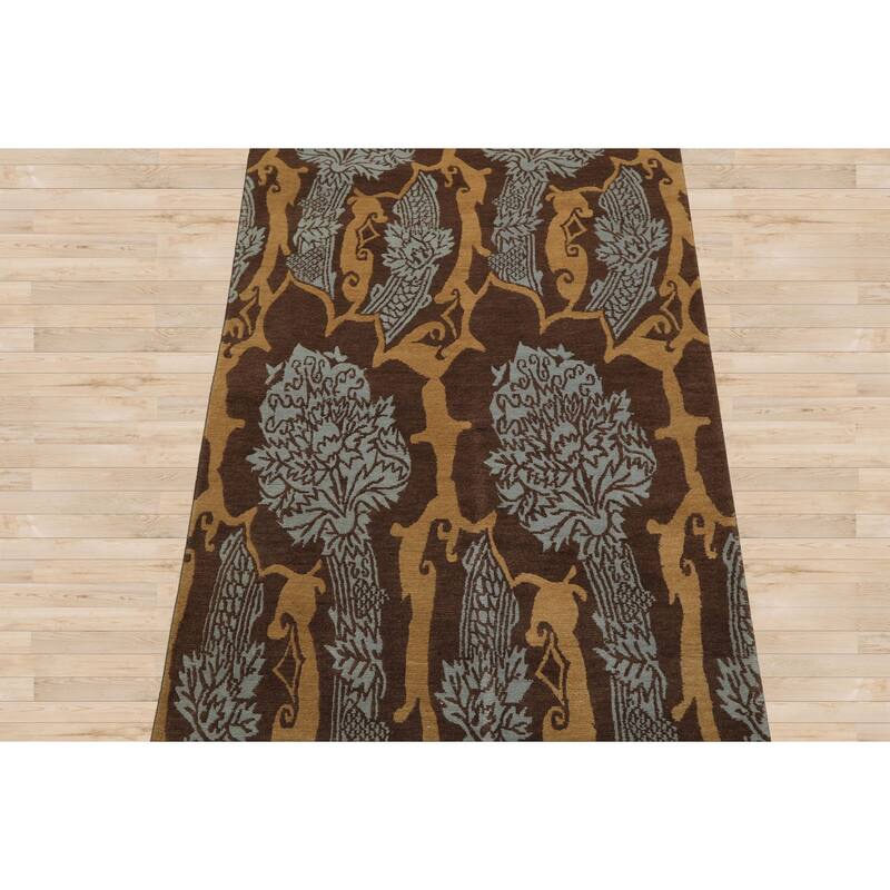 3x10 Tibetano Runner Hand Knotted Wool Brown Tibetan Arts & Crafts Rug - 3' x 10'