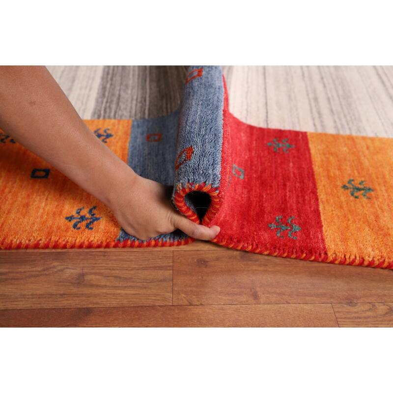 Modern Gabbeh Oriental Area Rug Hand-Knotted Beige Wool Carpet - 8'5" x 9'9"