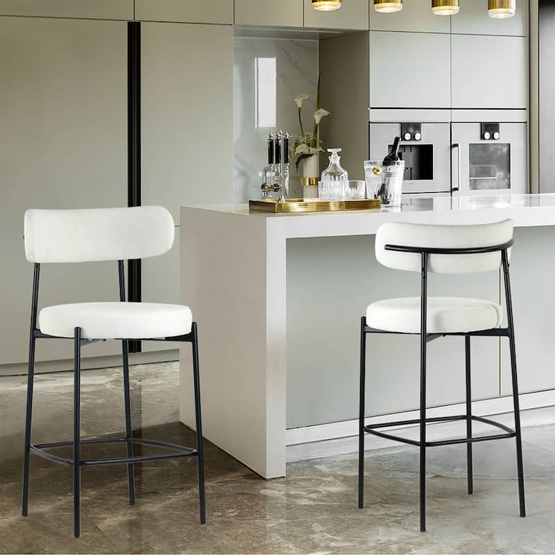 Set of 2 Awen White Boucle Counter Stool with Black Legs