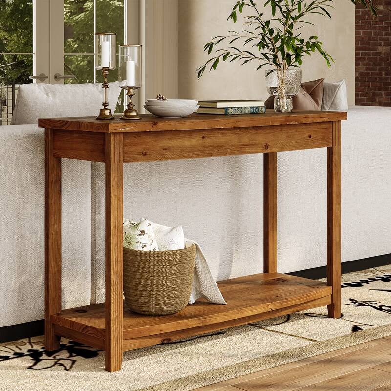 41.3" Solid Wood Console Table with Storage Shelf - Brown