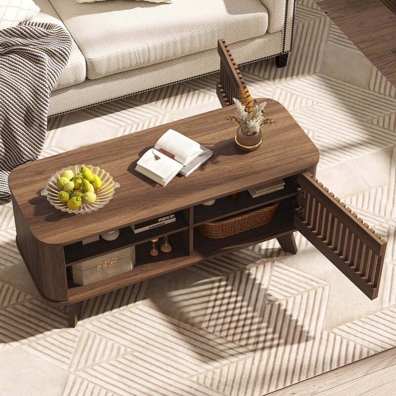 Costway Coffee Table with Storage Adjustable Shelves & 2 Doors Wood - See Details
