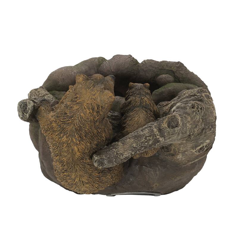 Roomfitters Callan 25-Inch Bear Family Tiered Water Fountain with LED Lights, Weather-Resistant Faux Stone, Brown