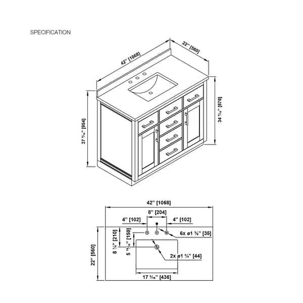 dimension image slide 7 of 14, OVE Bailey Bathroom Vanity with Power Bar