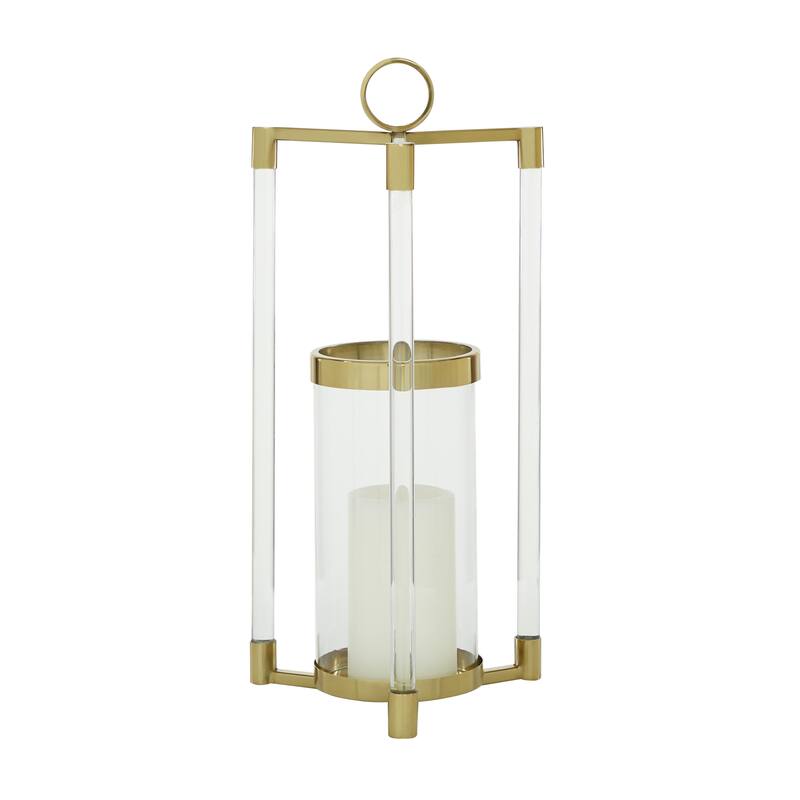 Gold Stainless Steel Metal Decorative Indoor Outdoor Candle Lantern with Acrylic Accents - 11 x 11 x 23