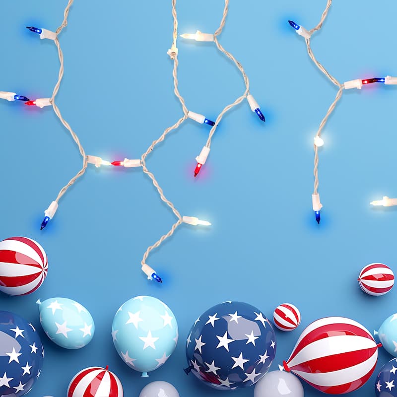105ct Red Clear and Blue Christmas Mini Icicle Lights - 6.5ft White Wire - 6.5'