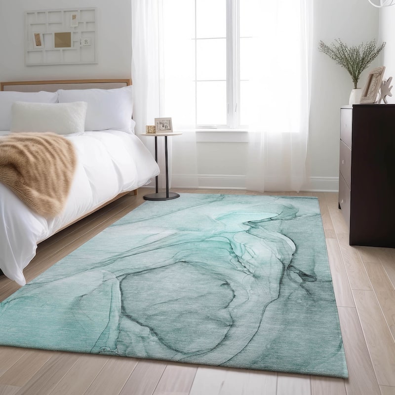 Premium Washable Super Soft Abstract Contemporary Mayfield Rug - Teal - 10' x 14' - Rectangle