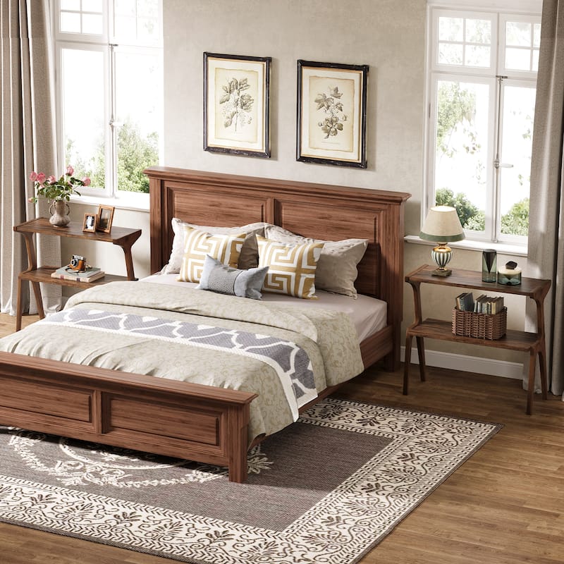 Wood 2-Tier Narrow Side End Chairside Table for Small Space