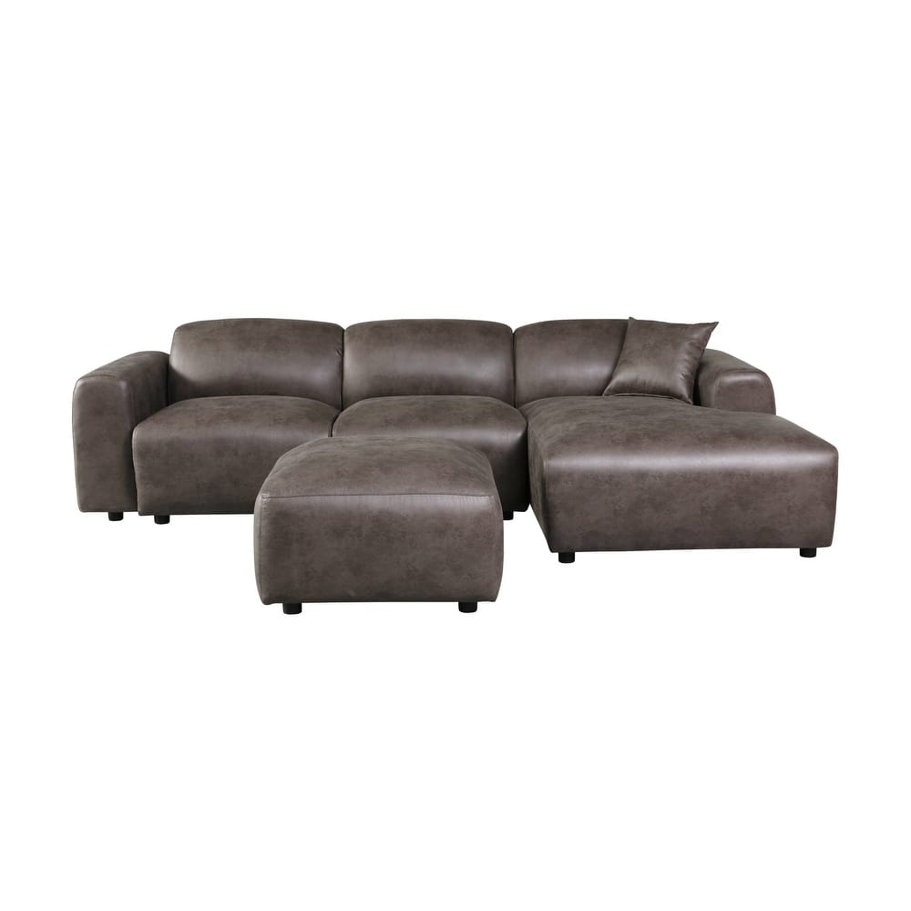 Whisper Upholstered Conversation Set with Modular Chairs, Attachable Arms and Ottoman Living Room Sectional Set