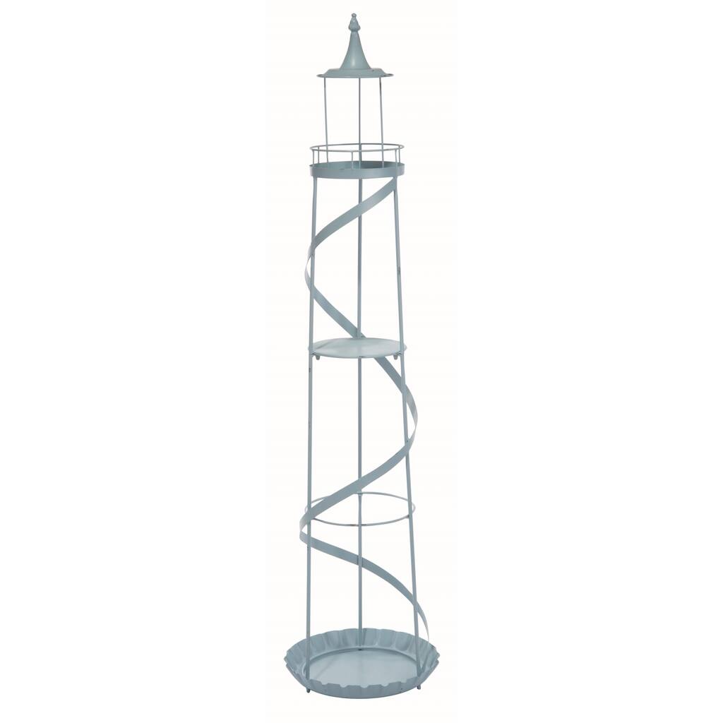 Transpac Metal 57.75 in. Silver Spring Lighthouse with Shelf Home Decorations for Tabletop or Mantel